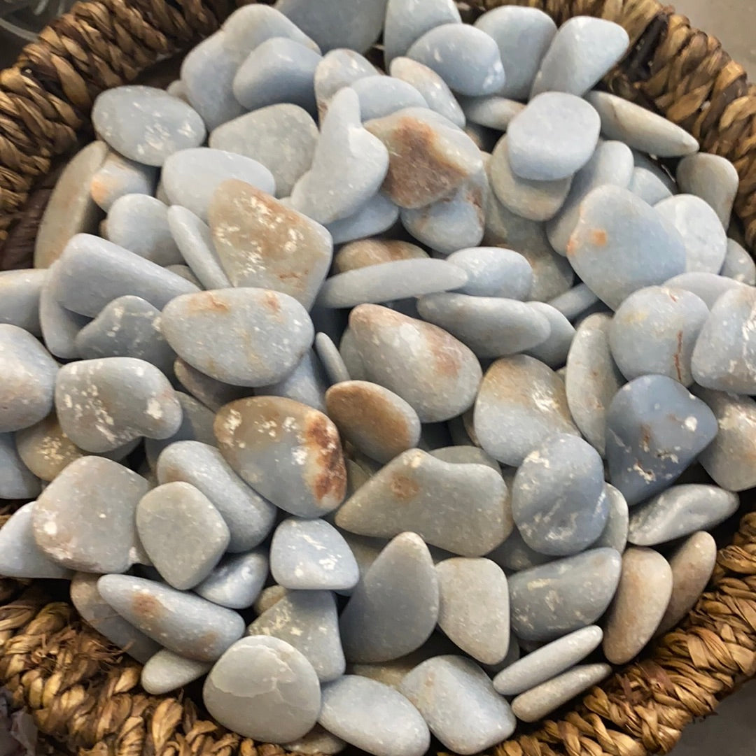 Angelite tumbles.