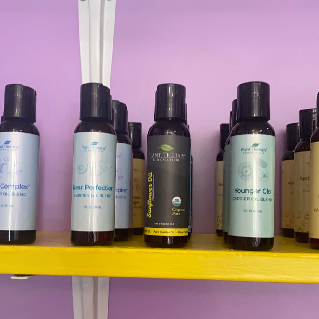 Shelf of carrier oils.