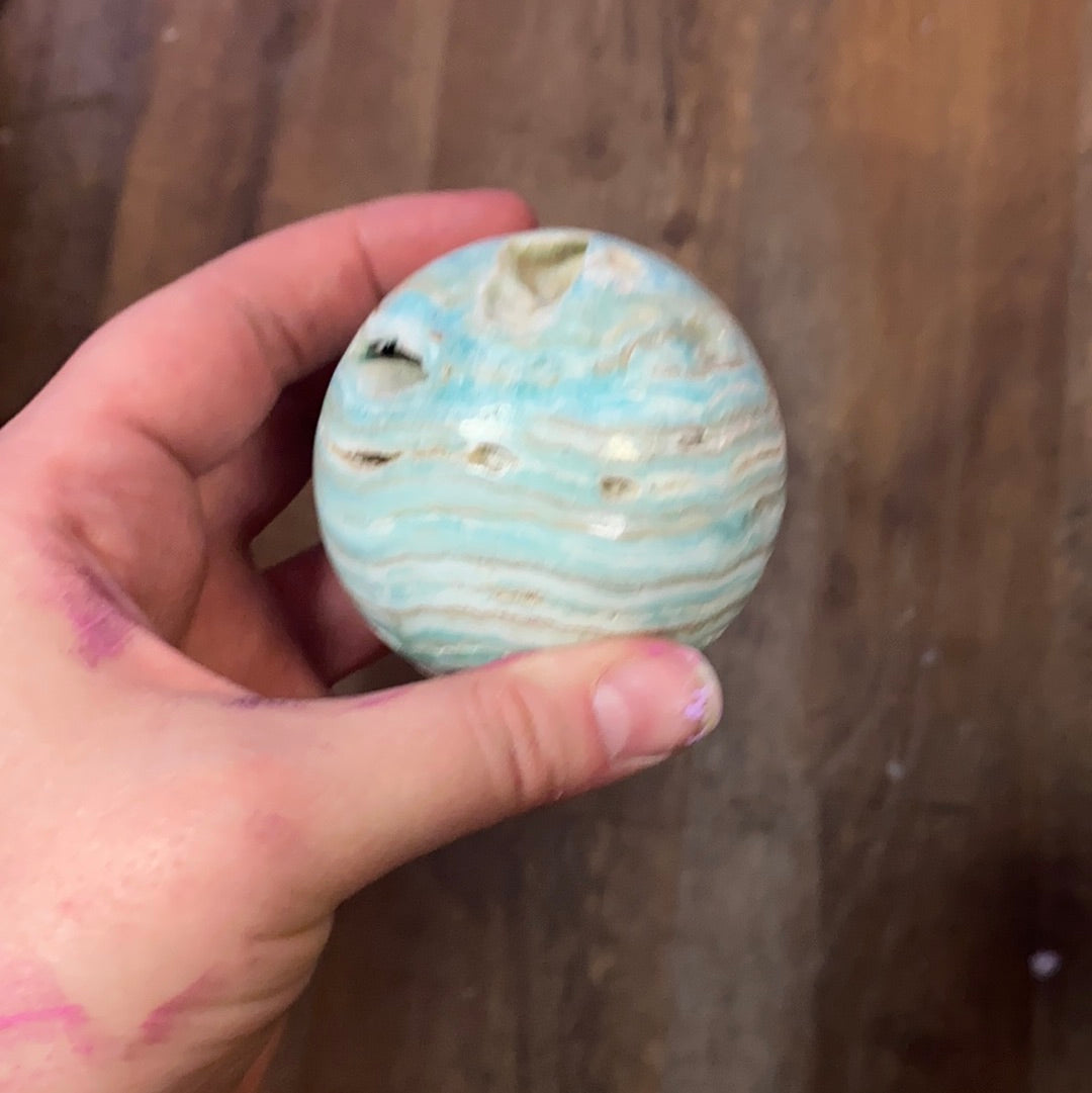 Blue aragonite sphere.