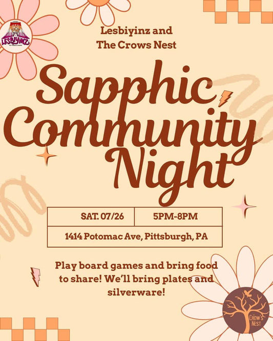Pittsburgh Lesbiyinz presents Sapphic Community Night- July 26th 5-8PM