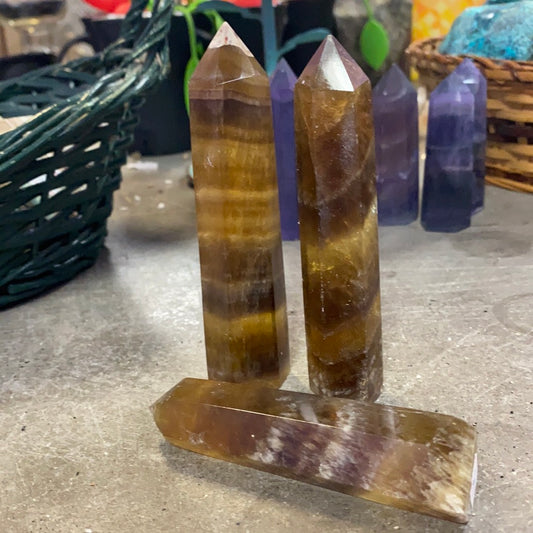 Amber Fluorite Points stacked. 